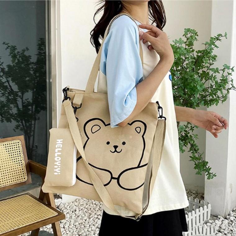 학생 곰돌이 에코백 슈즈백 신발가방 주머니