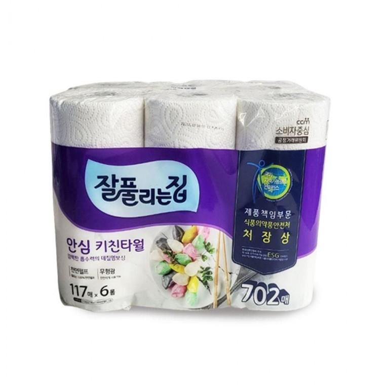 강력흡수 무형광 키친타올 117매 6롤 주방키친타올