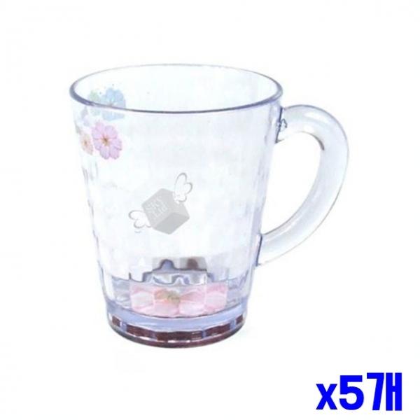 튼튼한 투명 손잡이컵 11x8x10cm x5개 가정용컵 물컵