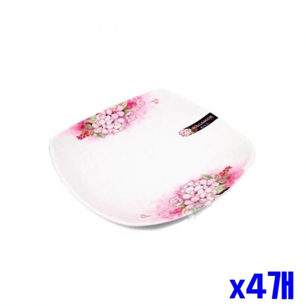 멜라민 재질 사각접시 21x21x2.5cm x4개 식기류 그릇