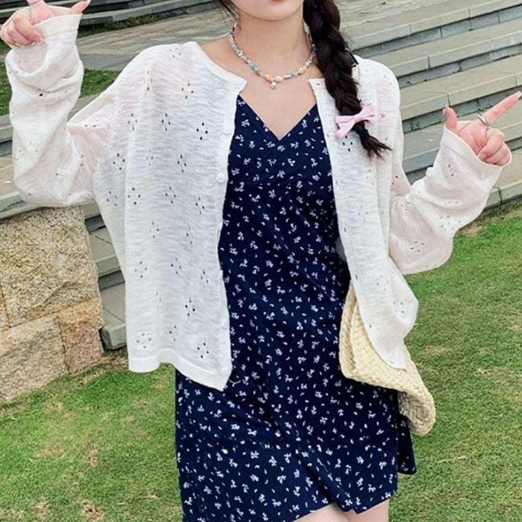 여성 긴팔 얇은 여름 여름가디건 여성여름가디건 펀칭 가디건 크림 가디건 얇은 썸머 니트 여성 여름