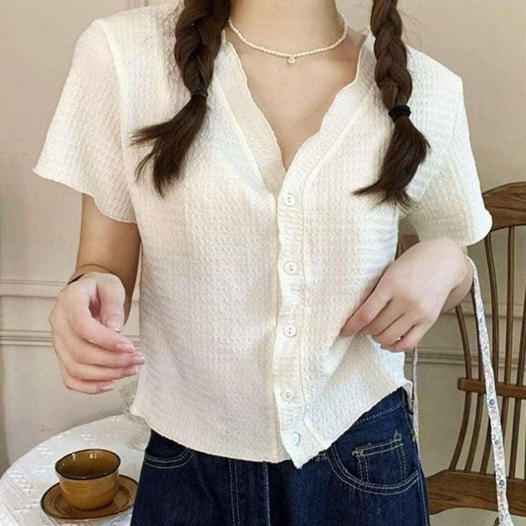 브라우스 여름 여름블라우스 반팔블라우스 여성 브이넥 여자 여성 반팔블라우스 여름블라우스
