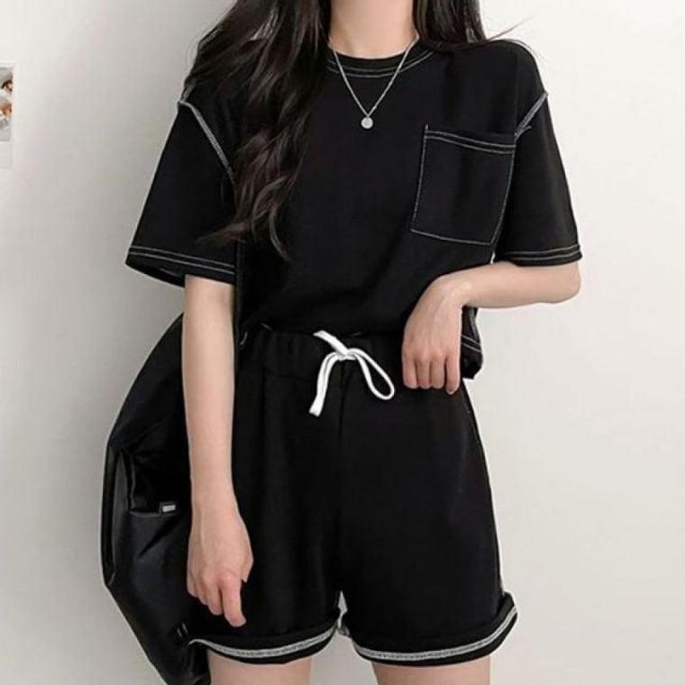 여성 여름셋업 라운드넥 베이직 반팔 반바지 여름 코디 셋업 여자 여성 코디세트 셋업 여름