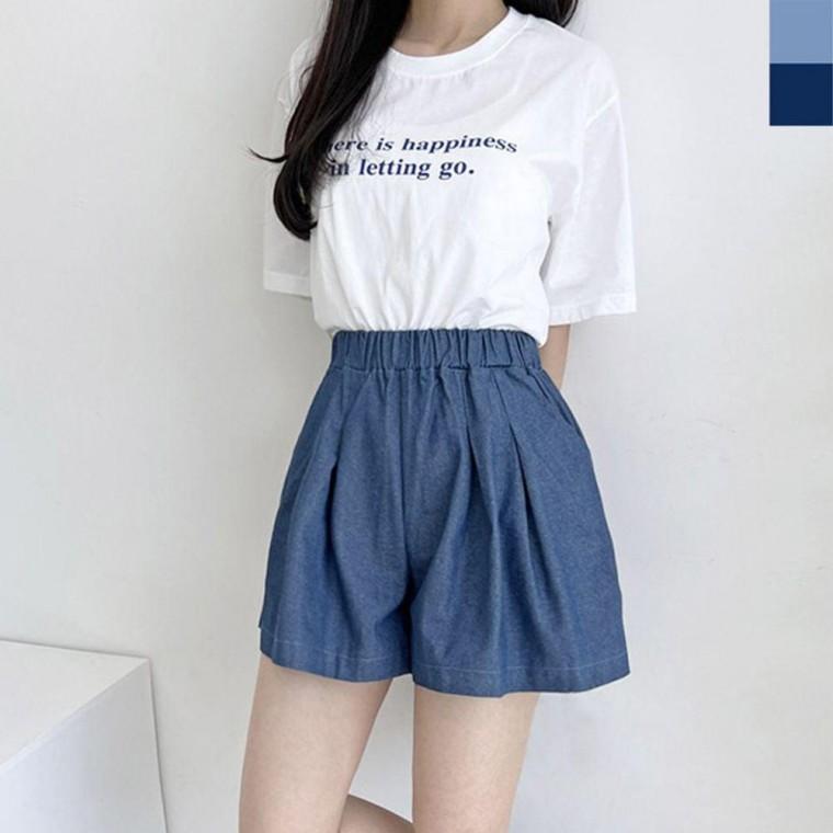 여성여름바지 1P 여성 팬츠 여자여름바지 플레어 밴딩 데님 여름 청반바지 핀턱
