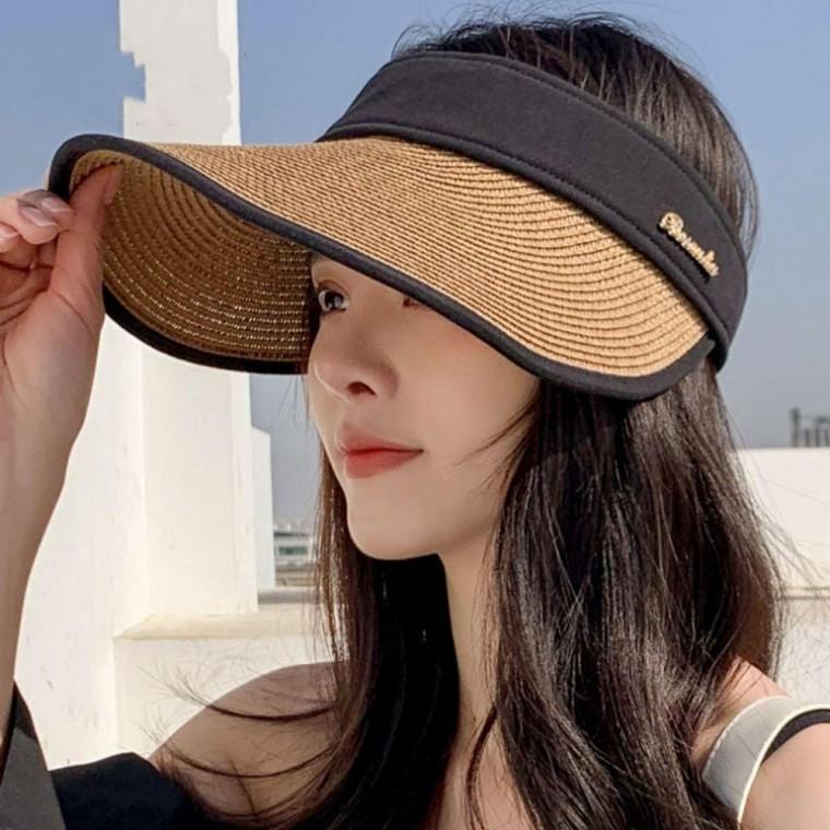 레터링 컬러밴드 밀짚 선캡 썬캡 모자 여름 여름 여성 밀집 벙거지 썬캡 면 예쁜 여자 밀짚 모자 선캡