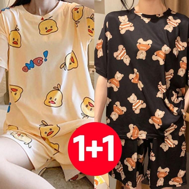 여름잠옷 세트 반팔 여름 여성여름잠옷 블랙베어 잠옷 2개 여성 오리 반바지