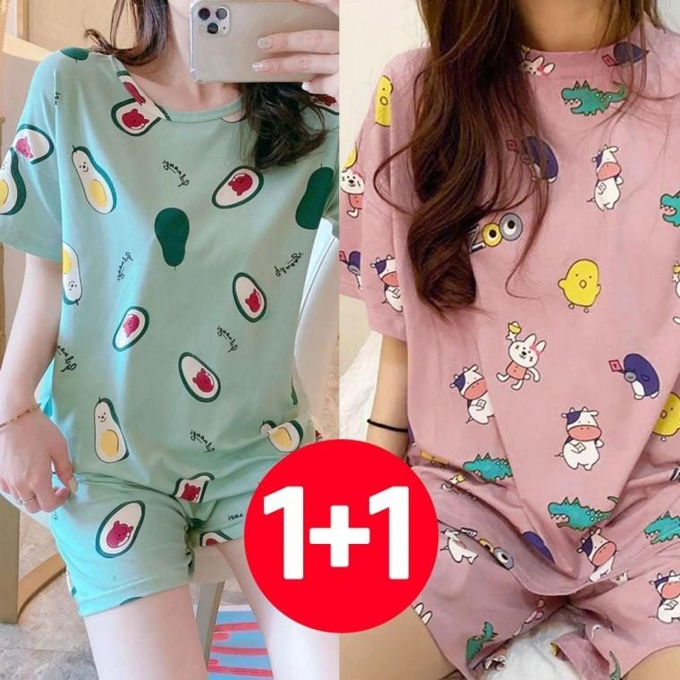 여름잠옷 잠옷 반바지 반팔 2개 여성여름잠옷 세트 베어카도 여름 여성 핑크