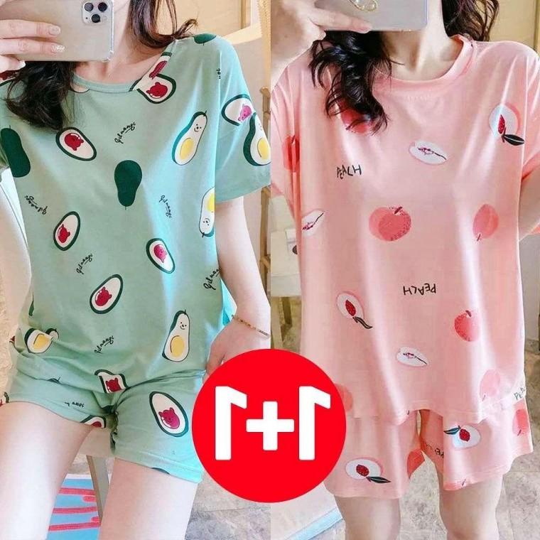 여성여름잠옷 1+1 반팔잠옷 여름잠옷 여름잠옷 복숭아베어카도