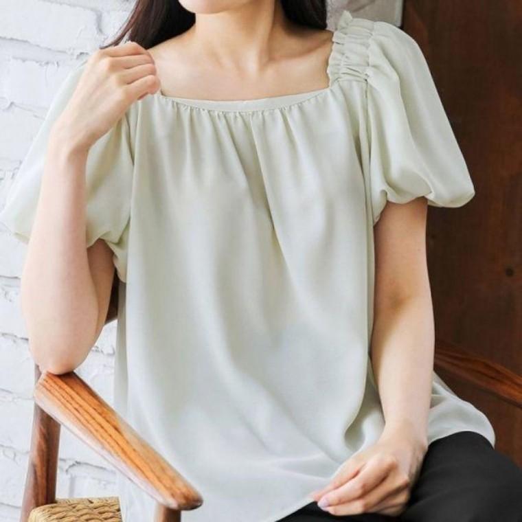 쉬폰 여름블라우스 스퀘어넥 퍼프 블라우스 여름 화이 쉬폰 반팔 여성 블라우스 여름