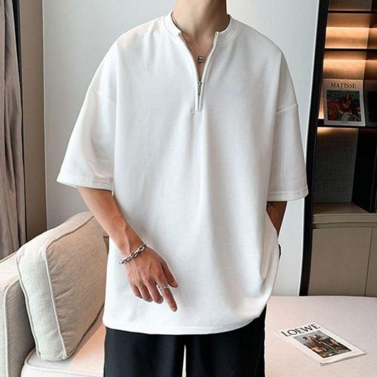 오버핏 여름티셔츠 지퍼 카라넥 반팔티셔츠 무지 여름 반팔티 무지티 여름티셔츠