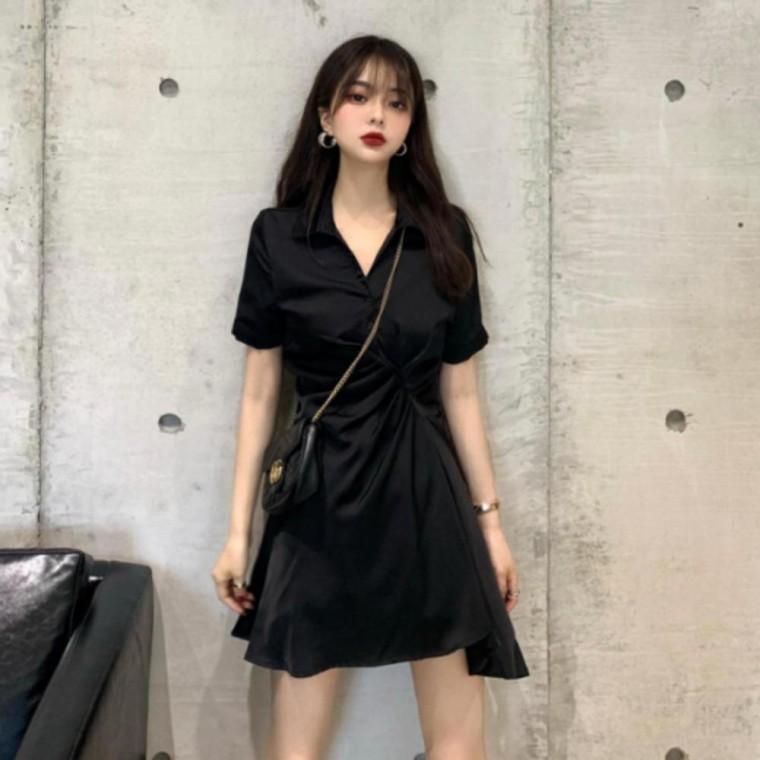 주름원피스 반팔원피스 반팔 주름 미디 여리핏 미니 블랙 여리핏원피스 원피스 라인 여름