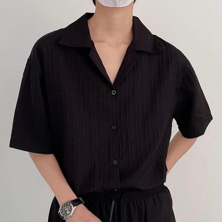 오픈카라 주름 여름셔츠 남성 반팔셔츠 시원한셔츠 여름셔츠 주름셔츠