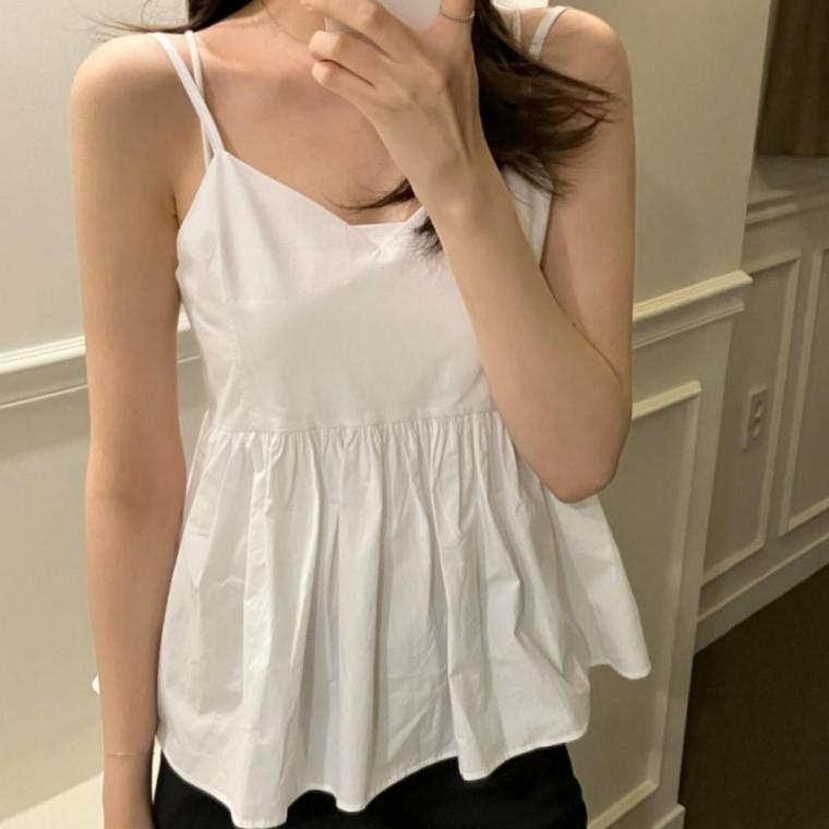 여름여성티셔츠 패션상의 끈 여성블라우스 여름 시원한 블라우스 브이넥 여성 러블리무드 여성티셔츠 나시
