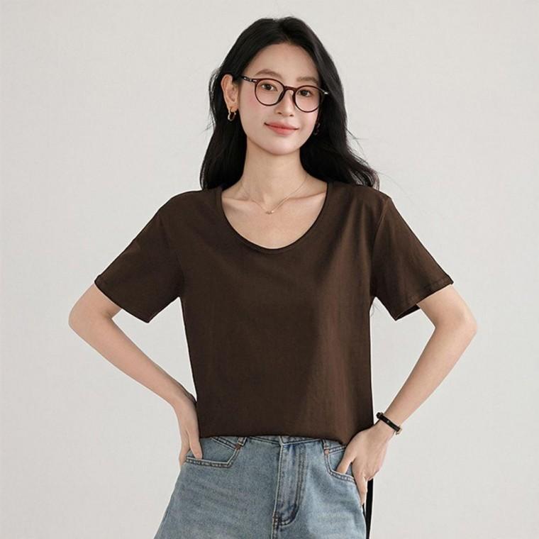 여성 반팔티 기본 여름 티셔츠 옆 절개 U넥 상의 여자 옆트임 여름상의 스판 여성이너