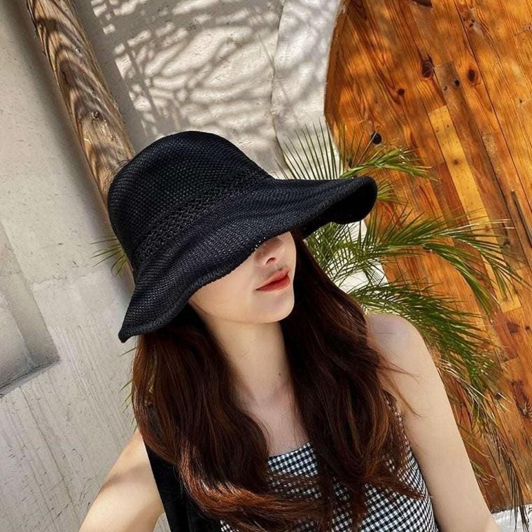 블랙 모자 버킷 비치 캠핑 햇 해변 여성 여름모자 밀짚모자 여자 여성 여름 밀짚 모자