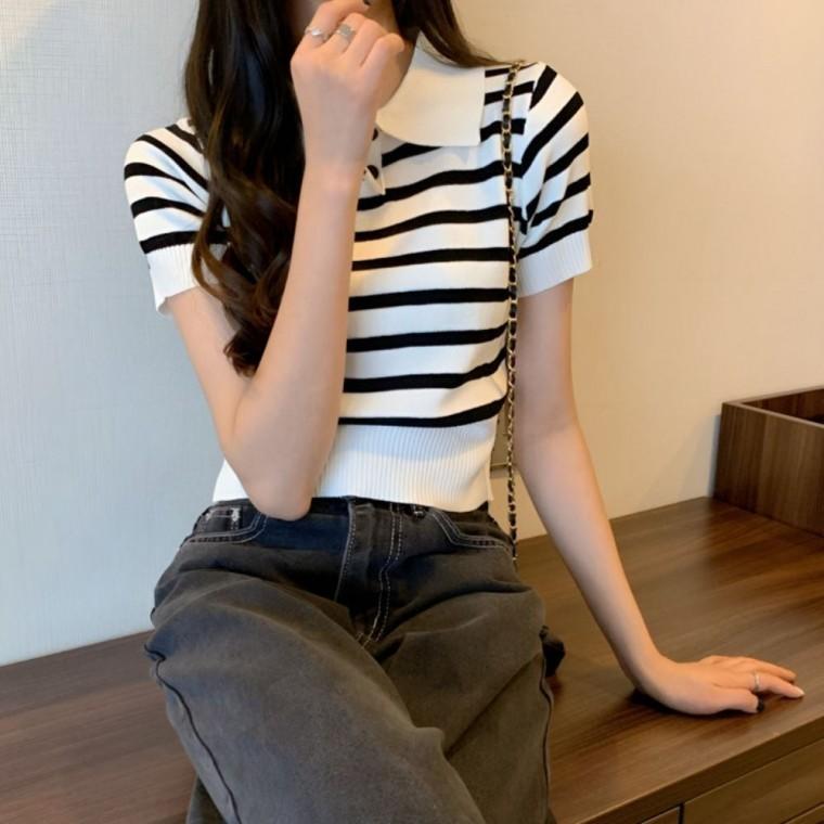 여성의류 가을옷 여성 여름 니트티 카라 여름옷 4컬러 데이트룩 봄옷 반팔
