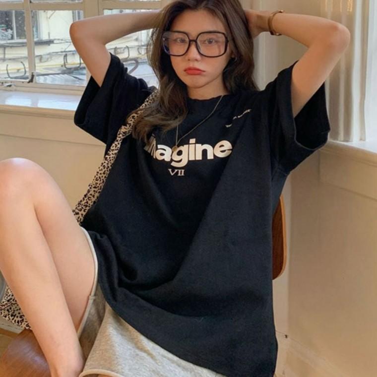 여성티셔츠 앞뒤 여름반팔 오버핏 셔츠 여성 레터링 여름 오버핏티셔츠 영문