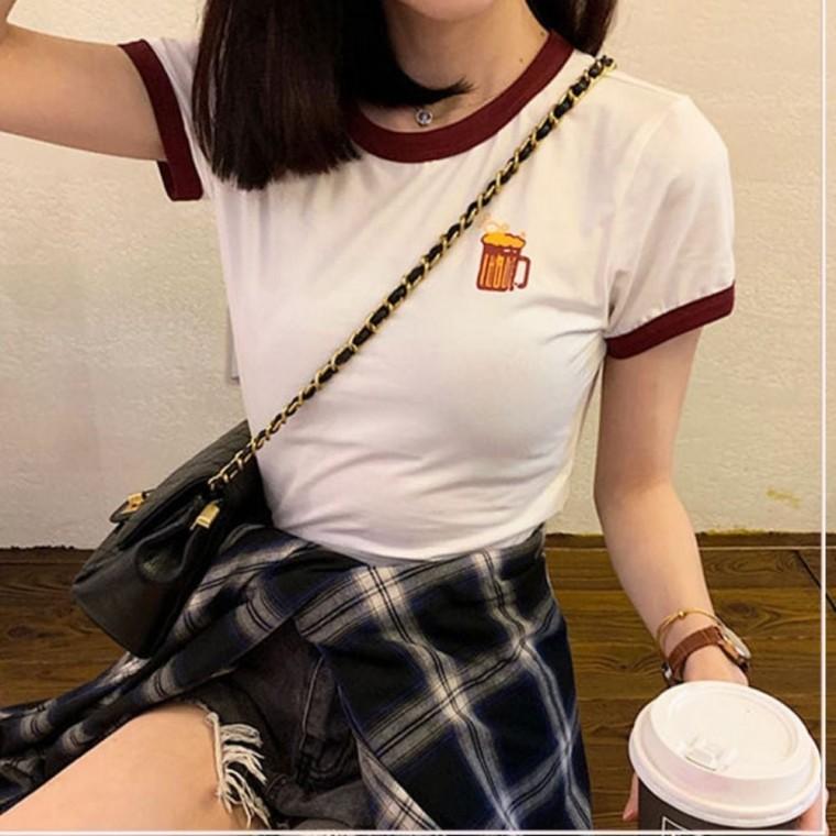 크롭 여름반팔 슬림핏 프린팅 여성 빅사이즈반팔티 여름 반팔 여자반팔티