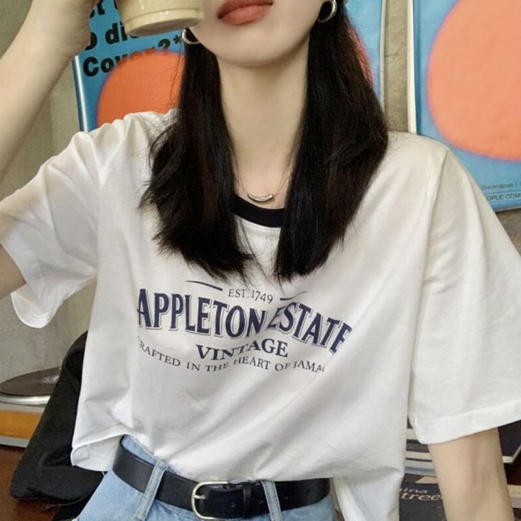 여성 배색 여성반팔티셔츠 영문 레터링 여름 레터링티셔츠 숏 여름티셔츠