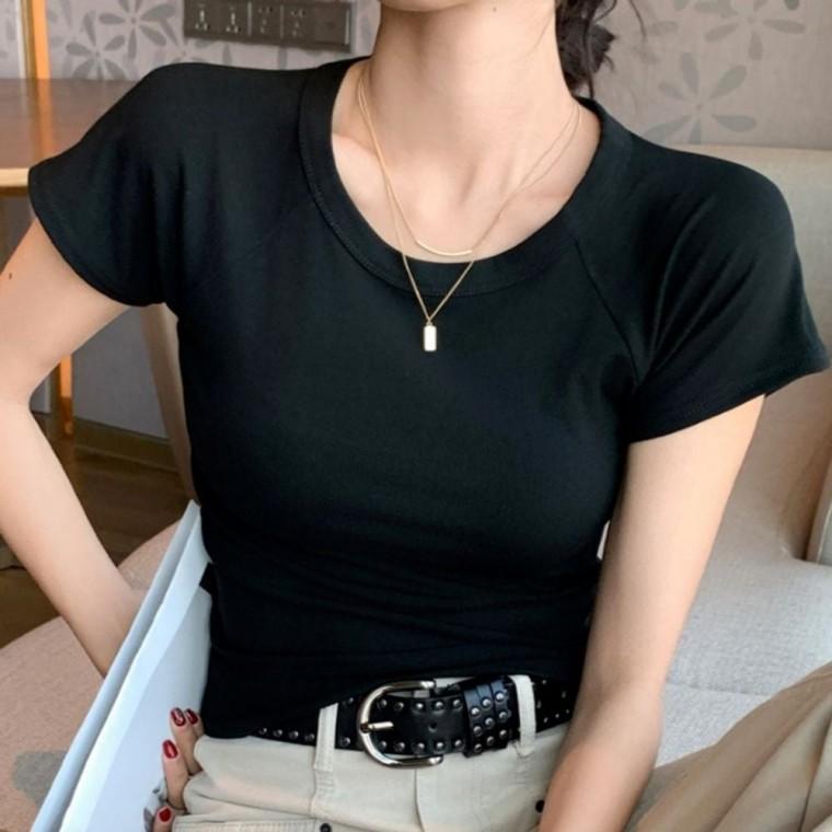 여성여름티셔츠 무지 여름티셔츠 기본 슬림 베이직 여성티블라우스 라운드넥