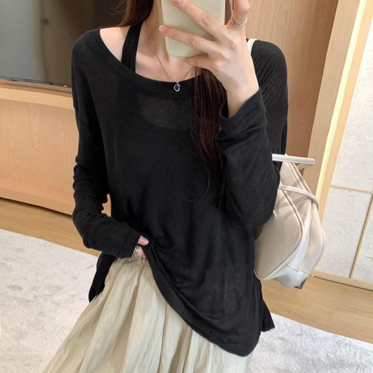 티셔츠 여성티셔츠 여름 레이어드 여리핏 긴팔티 시스루 루즈핏탑 여름긴팔