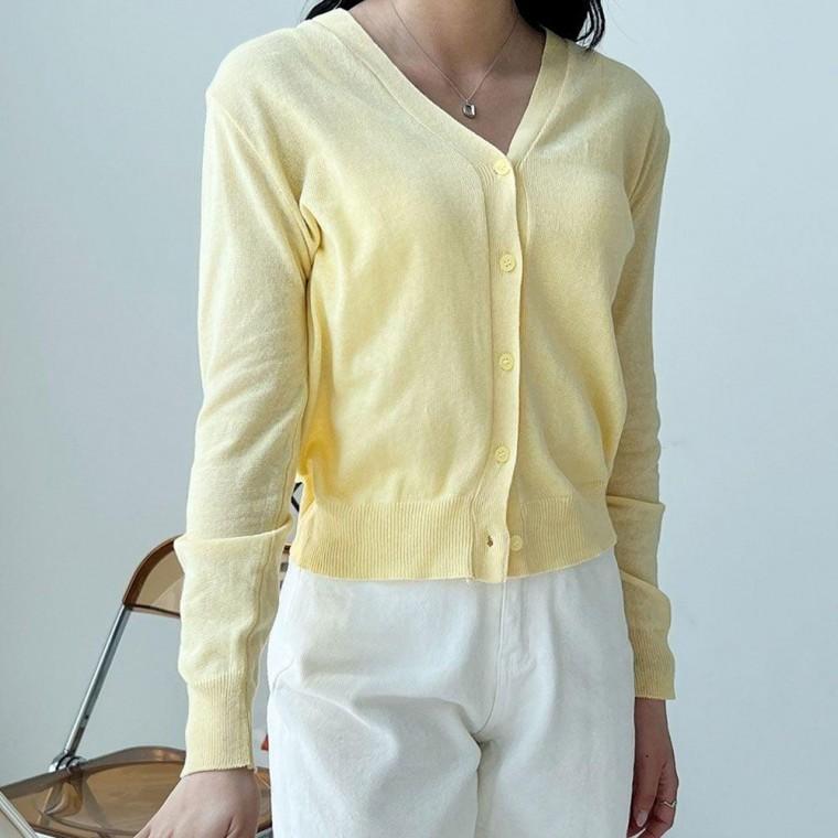 브이넥가디건 여름가디건 여자가디건 에쁜가디건 가디건 브이넥 간절기 긴팔 뱀부 여름 봄 가을 여성