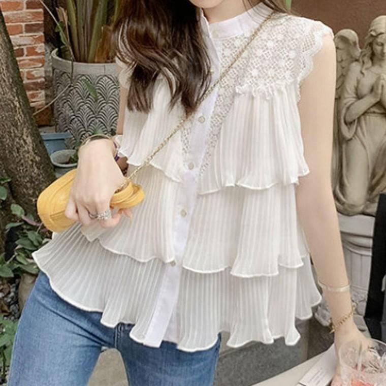 여름블라우스 레이스 쉬폰 여름 민소매 상의 코디 블라우스 여성 여성블라우스 바캉스 시원한