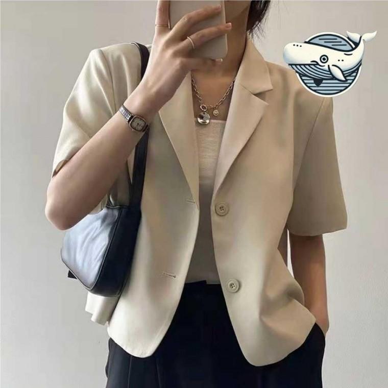 여름 투버튼 반팔 자켓 세미크롭 오피스와 정장 레더 여름 루즈핏 여성 여자 울 자켓 트위드 가죽 퀄팅