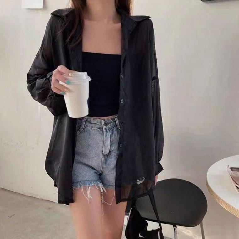 여성 2컬러 여름 루즈핏 비치룩 긴팔 셔츠남방 비치 셔츠 여성 여름