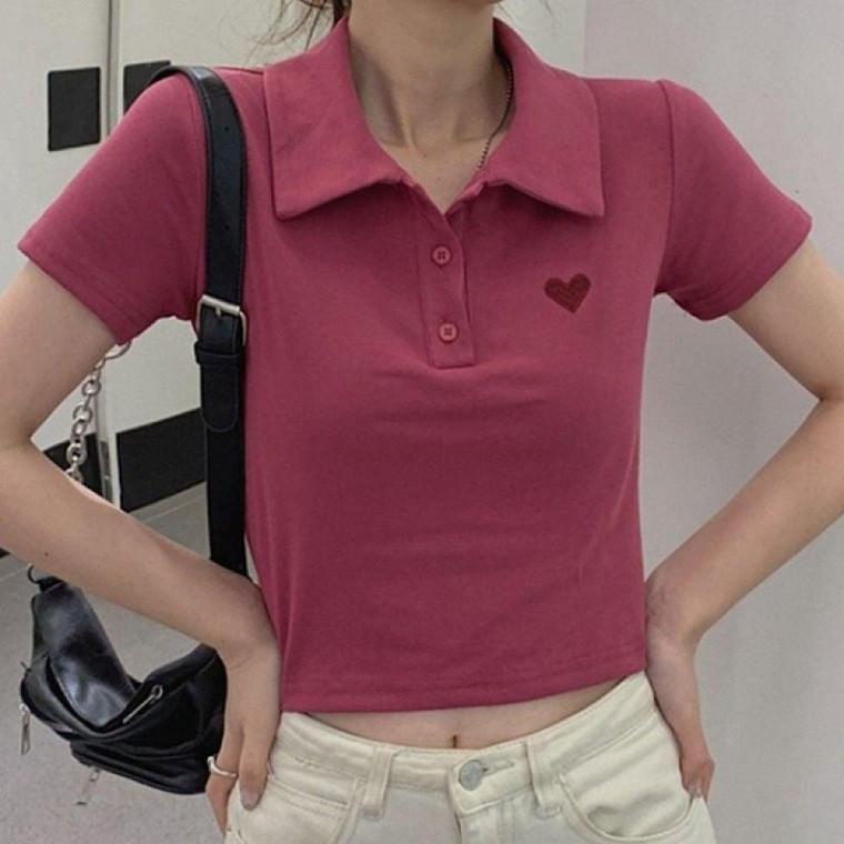 여름 크롭 티셔츠 여자 반팔 카라 데일리 여름 기본티 크롭 티셔츠 여자 반팔
