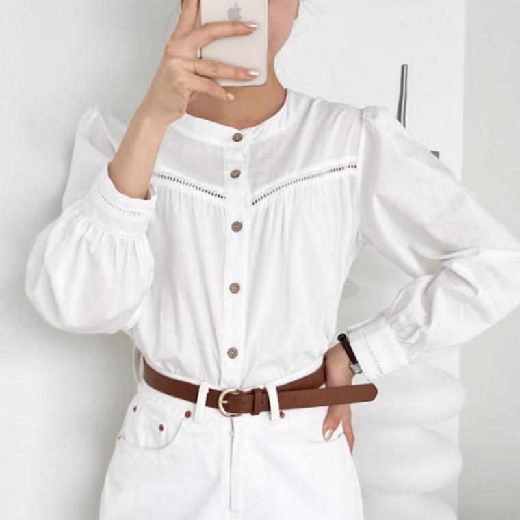 여성블라우스 시원한 블라우스 노카라 여름 여름블라우스 데일리룩 여성 꾸안꾸룩 셔츠 펀칭 원픽
