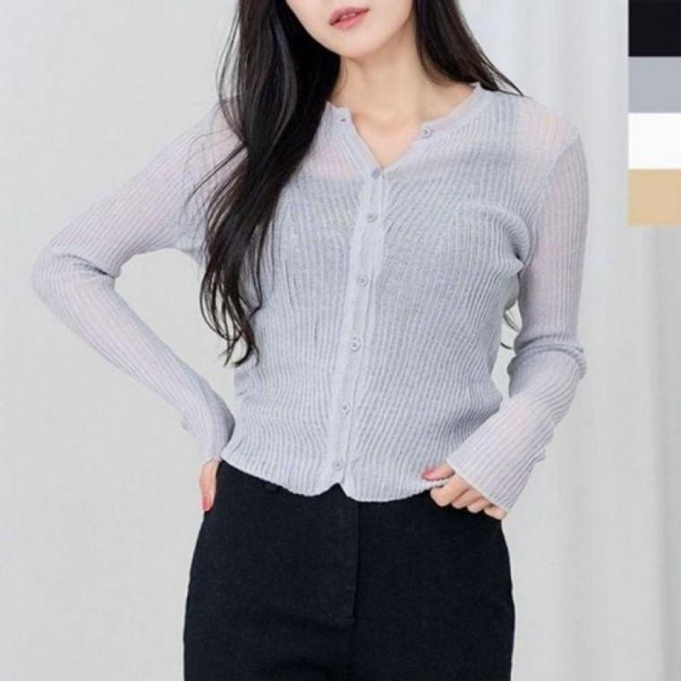 가디건 1P골지 니트 여름가디건 긴팔 얇은가디건 여름가디건 여성 여자