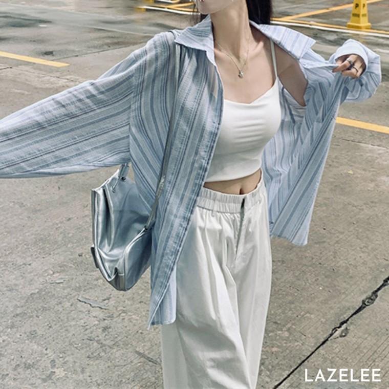 레이즐리 에어리 소프트 여성 여름 스트라이프 셔츠 루즈핏 오버핏 긴팔 남방 빅사이즈 여성셔츠 여름셔츠