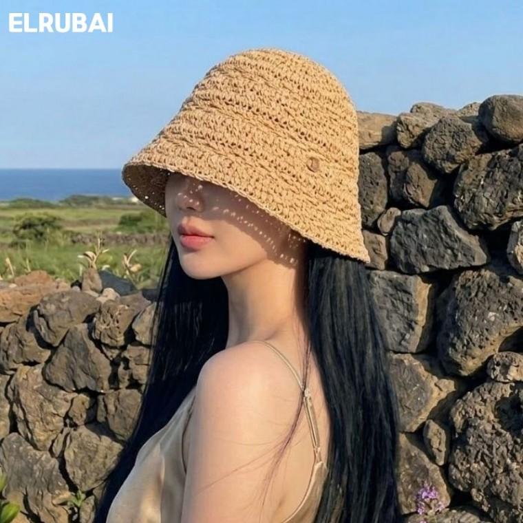 엘루바이 모던 시크 벙거지 버킷햇 여름여성모자 대두모자 얼굴소멸 휴양지 바캉스 밀짚모자 니트버킷햇