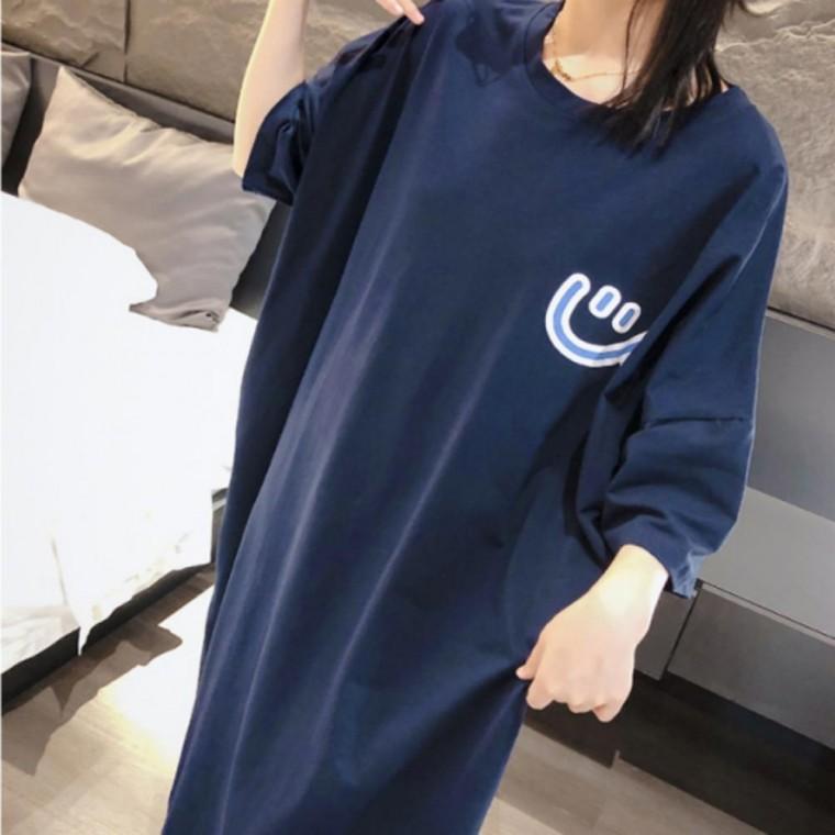 여름원피스 스마일 데일리원피스 포인트 여름 빅 귀여운 여자 반팔 원피스 롱
