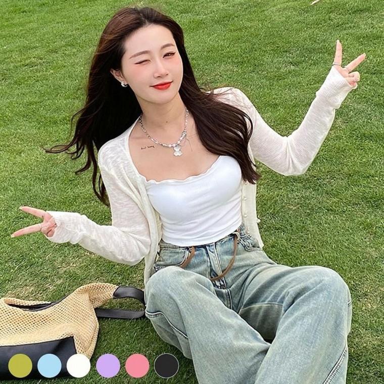 진주버튼 비침 여성 가디건 여름 아우터 시스루가디건 임부복가디건 여성의류 여름패션 가벼운가디건