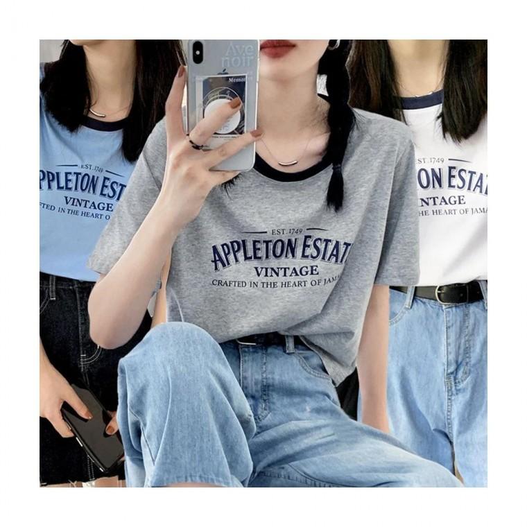 루미나D 여름 여성 세미 크롭 라운드 예쁜 반팔 티 셔츠 3개