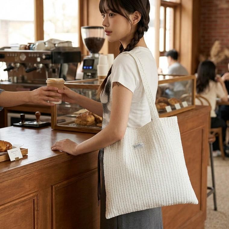 잔땡링클숄더백 에코 캔버스가방 링클 도트 주름 여름 천 여름