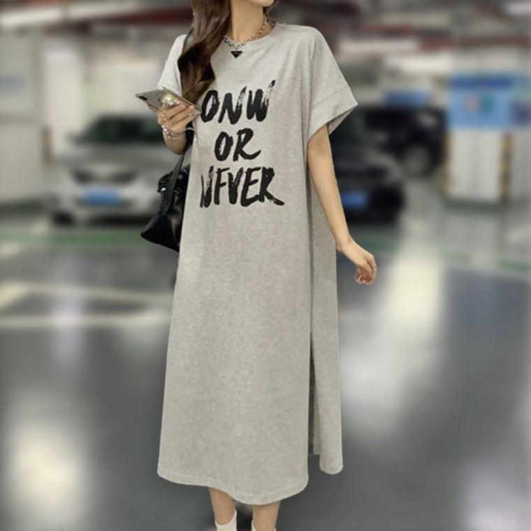 여성 데일리 여름 반팔 박스 롱 긴 원피스 그레이 롱원피스 휴양지 바캉스 여름롱 반팔롱