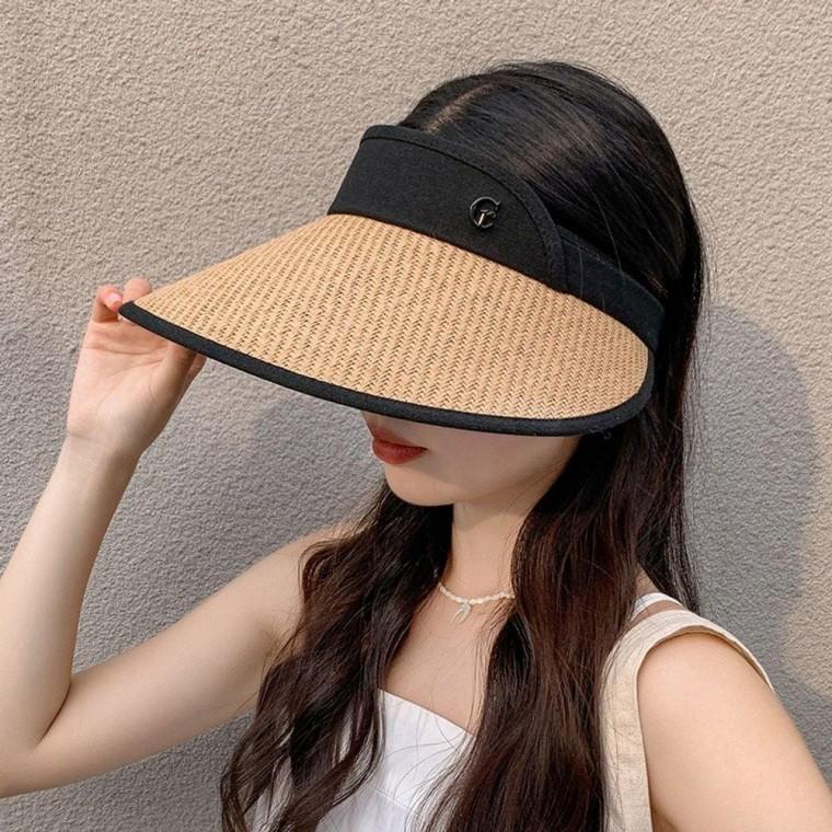 블랙 코팅 G밀짚 썬 여름 모자 여름선캡 밀짚모자 여성 비치