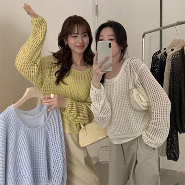 그물 코디 루즈핏 여름 레이어드코디 니트 여자 레이어드 여름용 넷