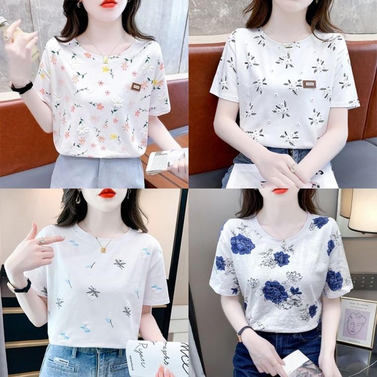 루즈핏 플라워 여름 여름룩 꽃무늬티셔츠 여자프린팅티 루즈핏티 데일리반팔