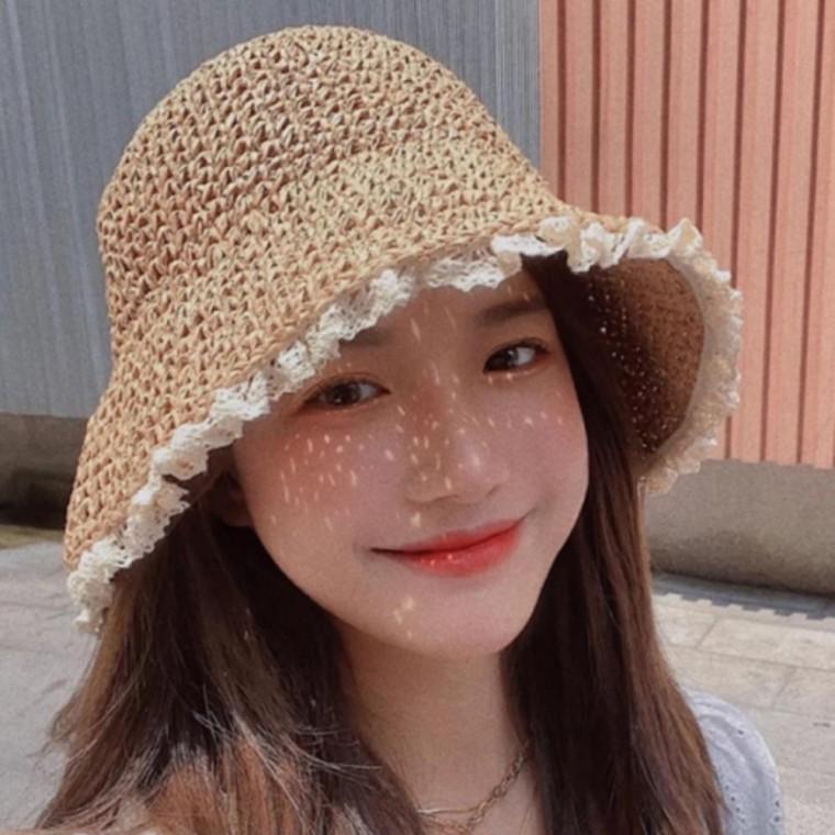 여성용 레이스 끝단 여름 왕골 밀짚 모자 러블리 휴양지 바캉스 비치 자외선차단 예쁜 여름 패션 잡화