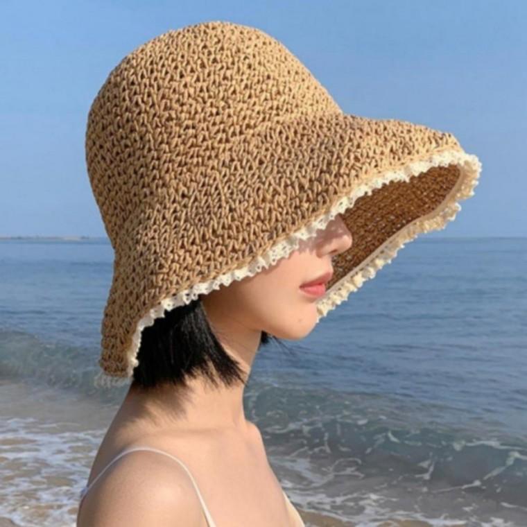 여성용 레이스 밀짚모자 돌돌이 왕골 버킷햇 여름 바캉스 비치 자외선차단 피부보호 예쁜 여름 모자