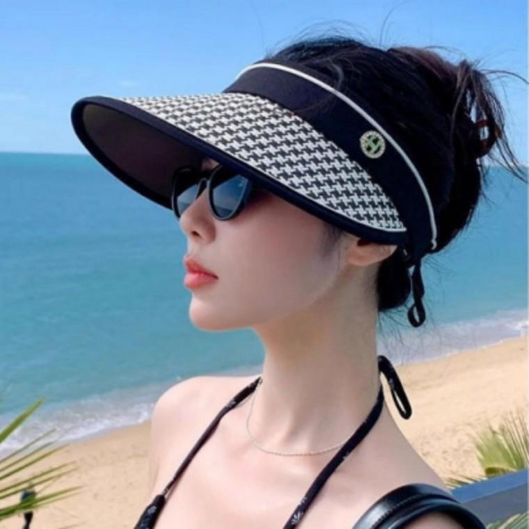 여성 여름 자외선차단 하운드체크 썬캡 여름모자 선캡 바캉스 비치 해변 골프 테니스 나들이용 패션 선바이