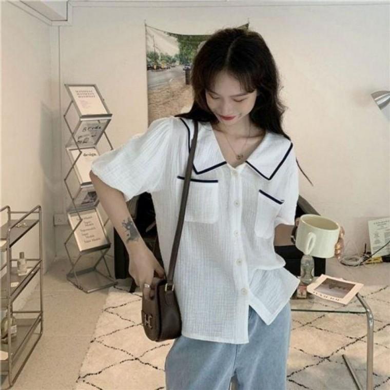 데일리 단가라 셔츠 코튼 블라우스 핏 여름블라우스 여름 여성 블라우스 셔츠 반팔