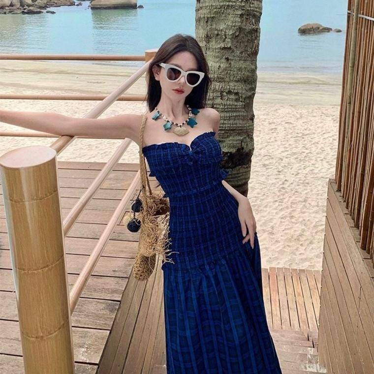 코코비치 여름 원피스 휴양지 롱 스모크 맥시 체크 롱 빅사이즈 여름 여성 쉬폰 원피스 비치