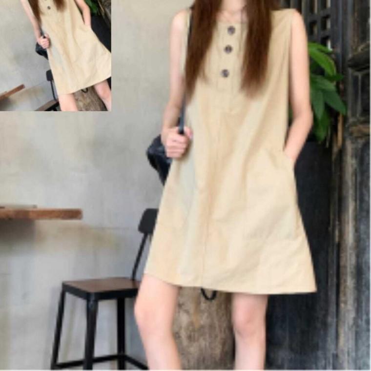 LN 포켓 버튼 미니 앤 롱 원피스 치마 여름 민소매 여성 여름휴양지 나시치마 포켓버튼 민소매롱