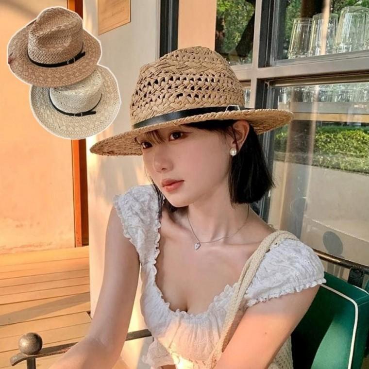 남성 여성 펀칭 여름 해변룩 커플모자 벨트 밀짚모자 밀짚 왕골 플로피햇 챙넓은 바캉스 썬캡 여름 라탄