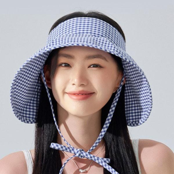 은창]니스 해변의 휴가 체크 썬바이저 선캡 모자 썬캡 여름 농사 여름 자외선차단 휴가 비치 여성 엄마